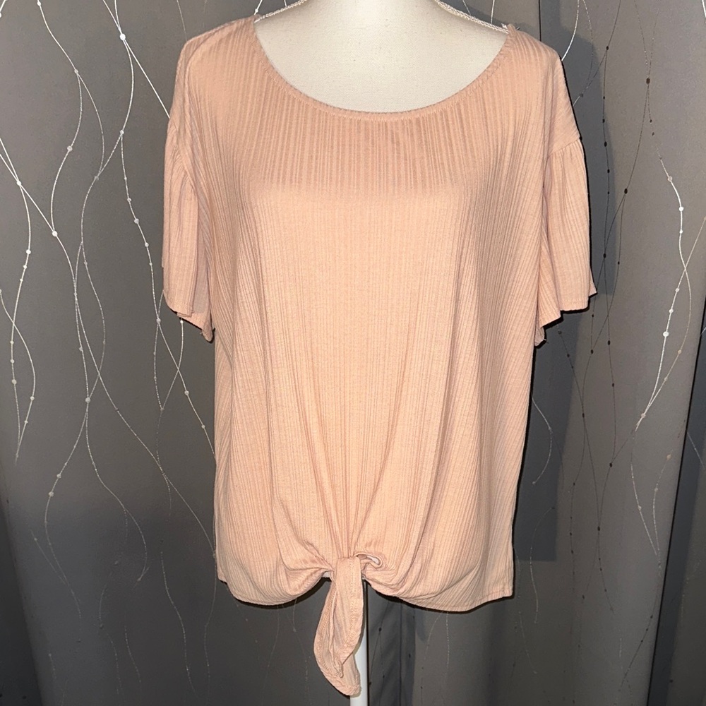 👙W5 Women’s Large Light Peach Tie-Front Short Sleeve Top